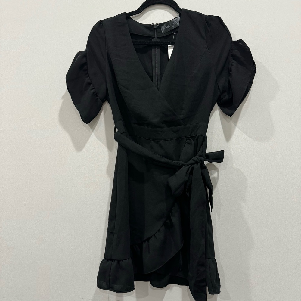 Whyte Eyelash Black Wrap Ruffle Mini Dress Size M